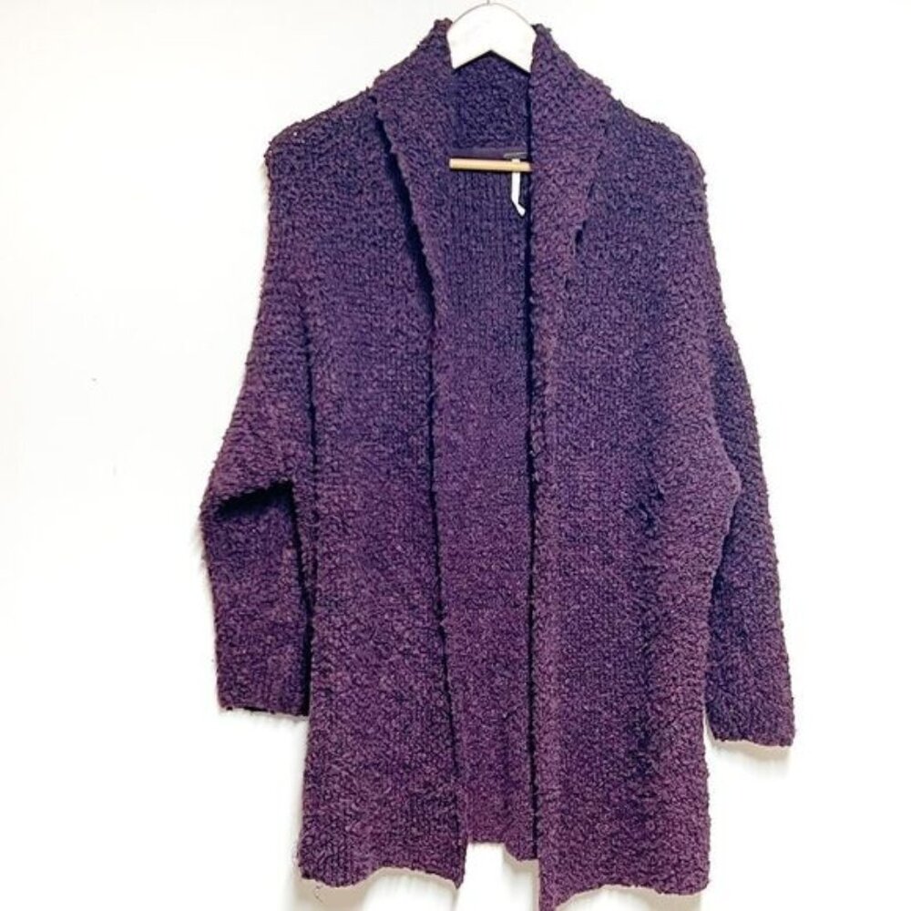 Free People Day Dreamer Boucle Cardigan Midi Sweater Dark Plum Roll Neck Sz XS